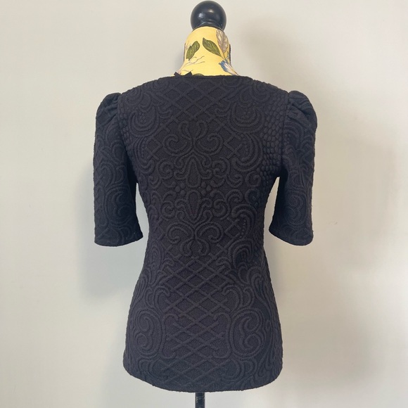Anthropologie Deletta Athlone Textured Jacquard Top Black Puffed Sleeves Medium - Picture 3 of 8